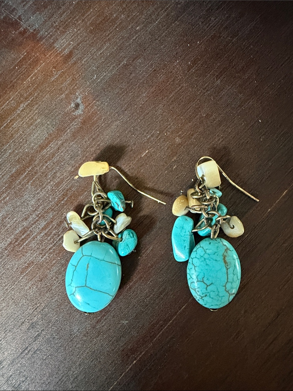 Source Unknown Turquoise Drop Cluster Earrings with Cream Accents